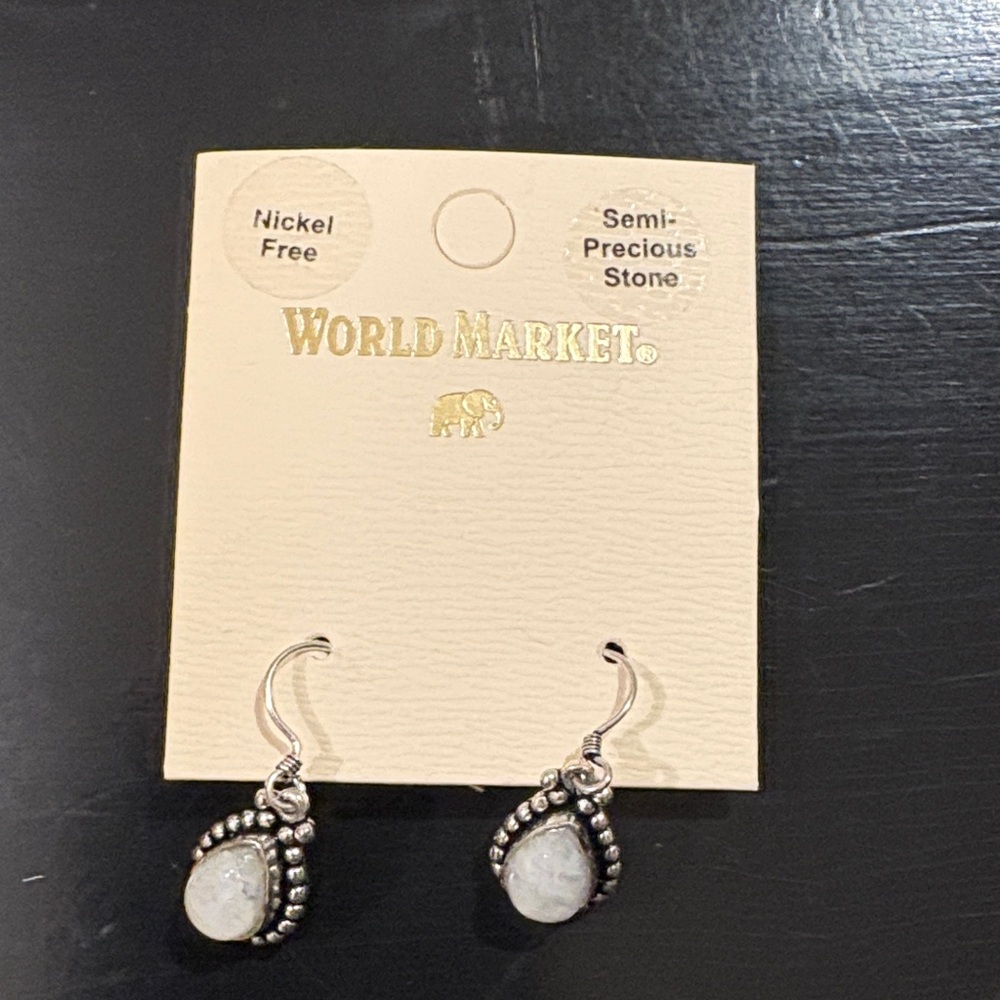 Cost Plus World Market Silver and White Stone Earrings
